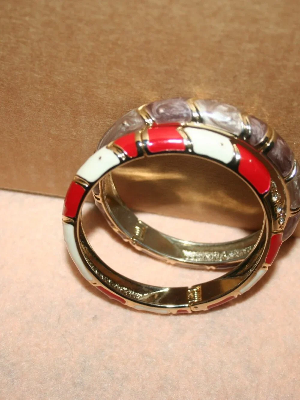 Vintage JTF Hinged Bangle Bamboo Bracelet Enamel Rhinestone COSTUMN - LOT#1